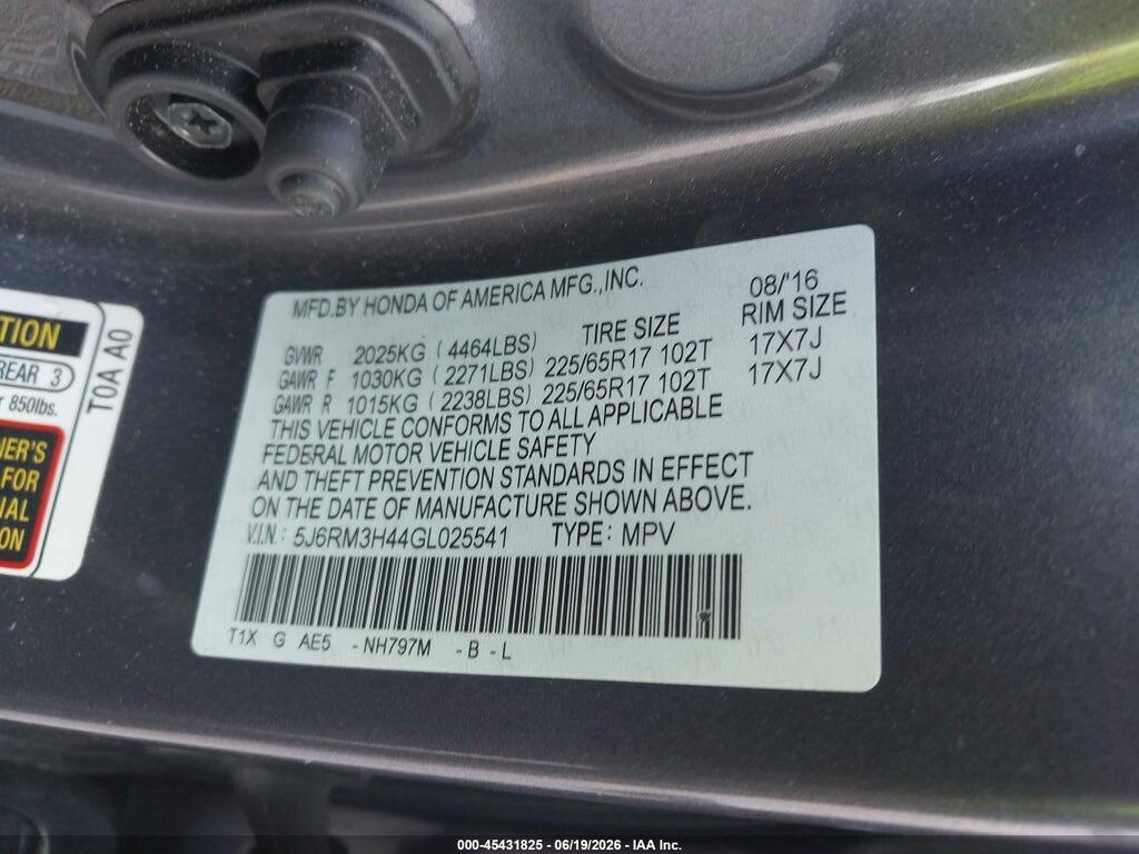 5J6RM3H44GL025541 2016 HONDA CR-V photo no. 9