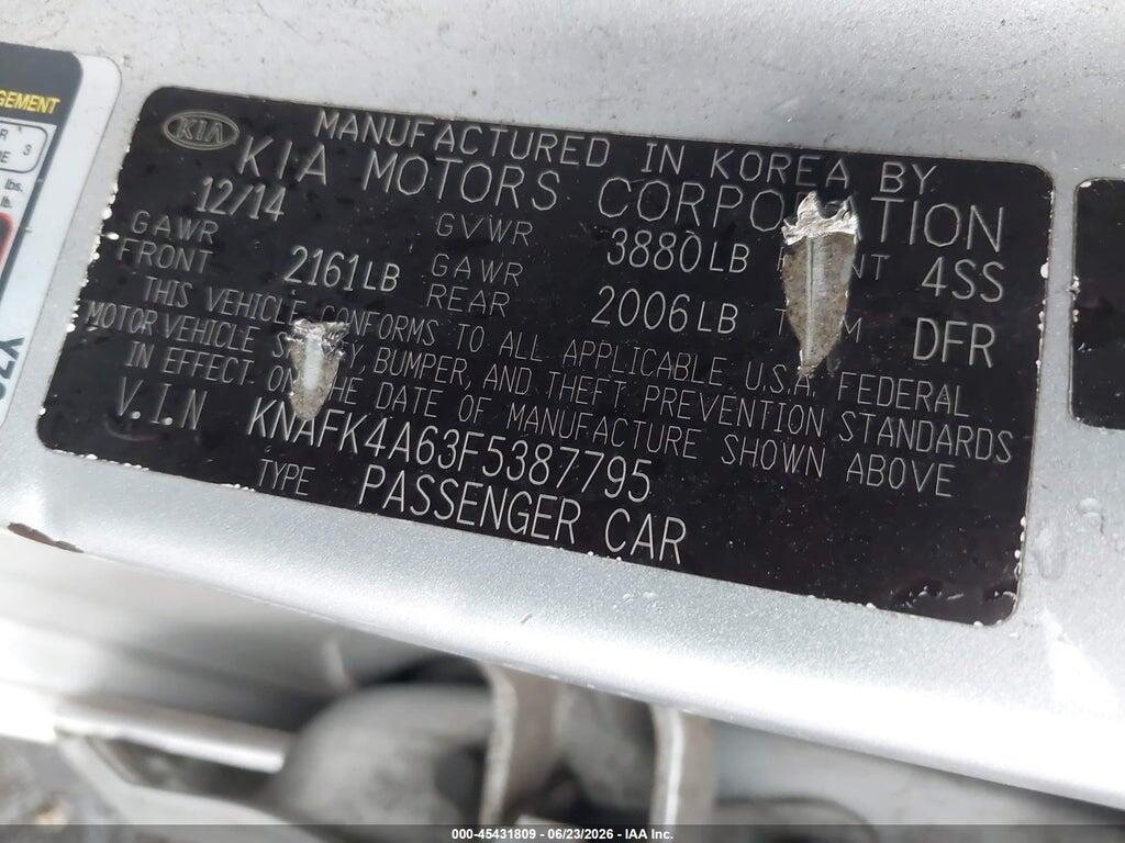 KNAFK4A63F5387795 2015 KIA FORTE photo no. 9
