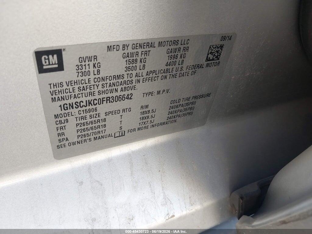 1GNSCJKC0FR306642 2015 CHEVROLET SUBURBAN photo no. 9