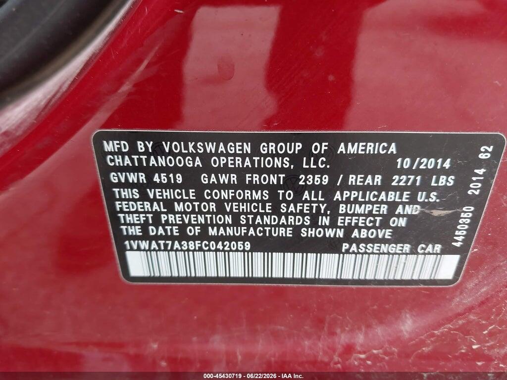 1VWAT7A38FC042059 2015 VOLKSWAGEN PASSAT photo no. 9