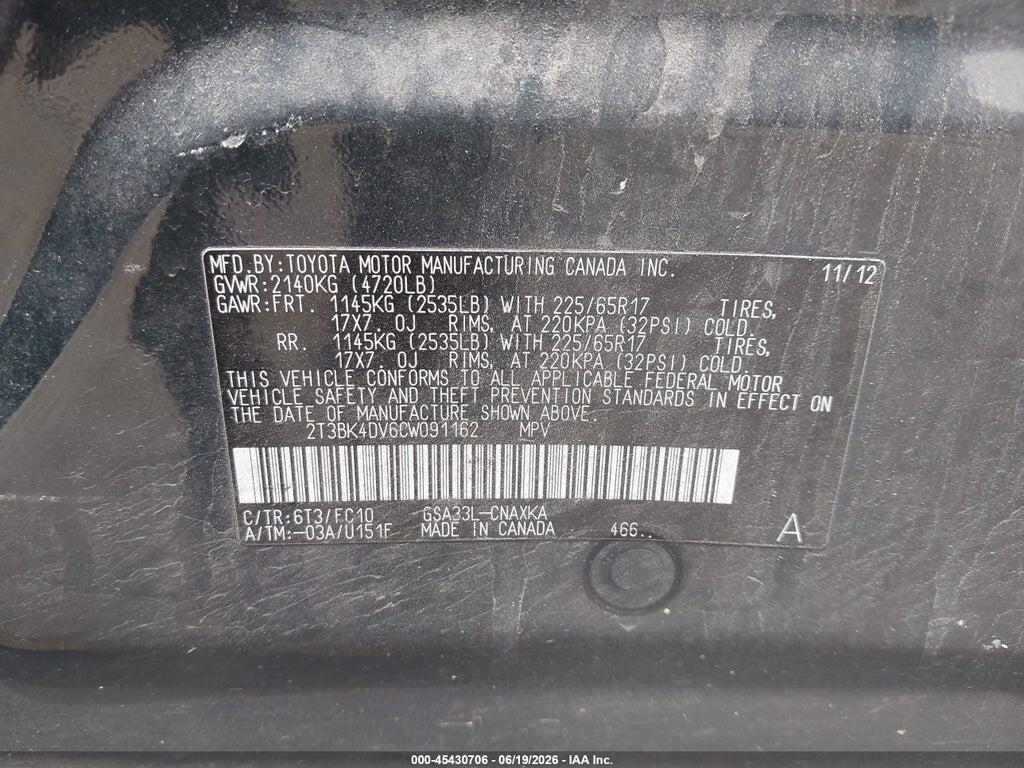 2T3BK4DV6CW091162 2012 TOYOTA RAV4 photo no. 9