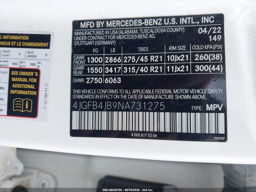 4JGFB4JB9NA731275 2022 MERCEDES-BENZ GLE 350 photo no. 9