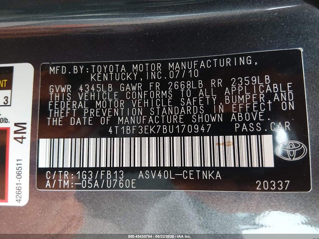 4T1DF3EK7BU170947 2011 TOYOTA CAMRY photo no. 9