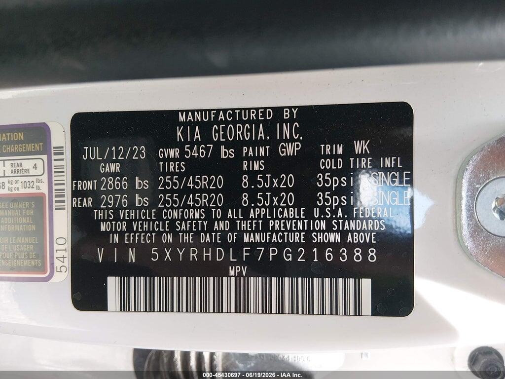 5XYRHDLF7PG216388 2023 KIA SORENTO photo no. 9