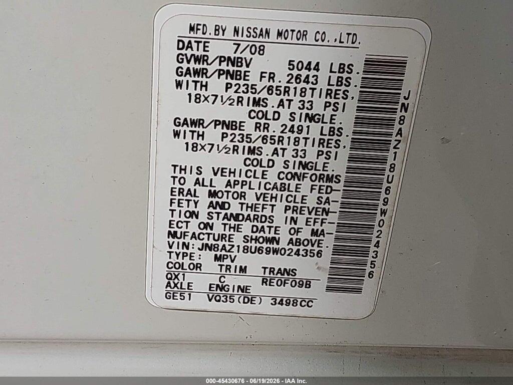 JN8AZ18U69W024356 2009 NISSAN MURANO photo no. 9
