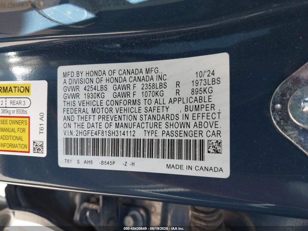 2HGFE4F81SH314112 2025 HONDA CIVIC HYBRID photo no. 9