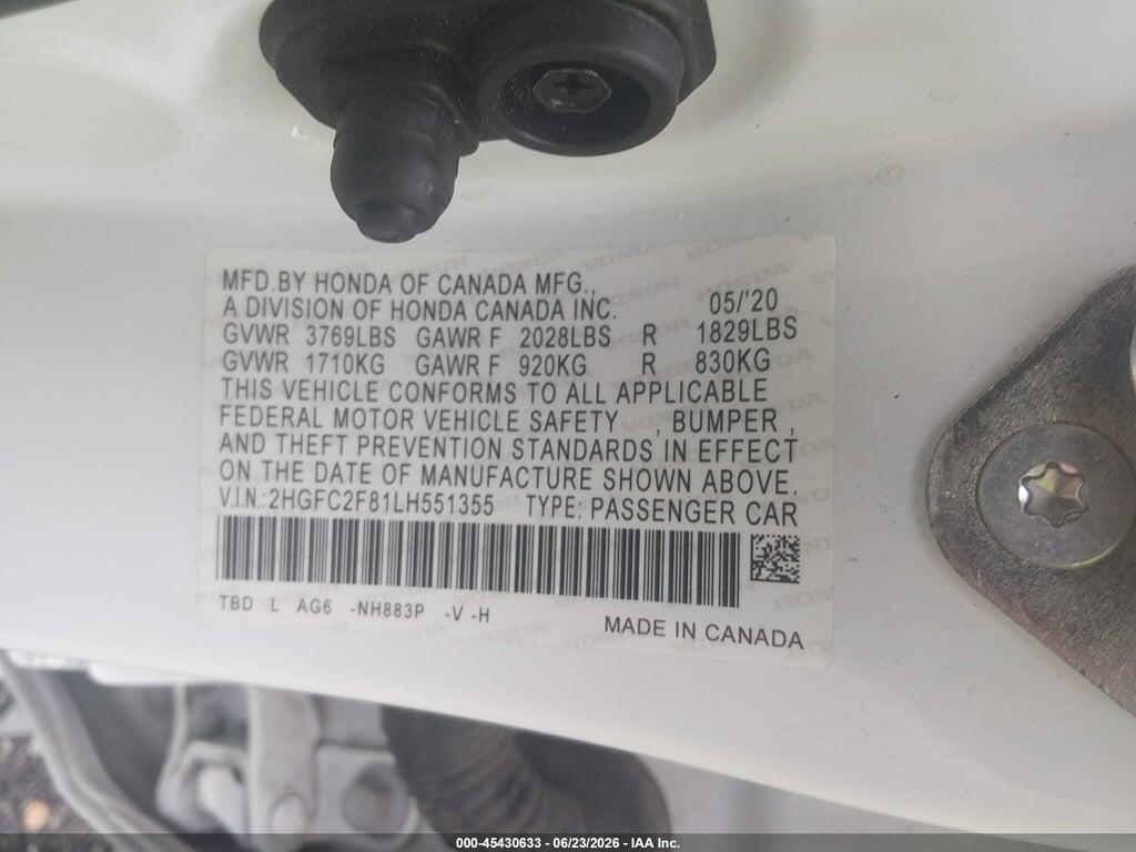 2HGFC2F81LH551355 2020 HONDA CIVIC photo no. 9