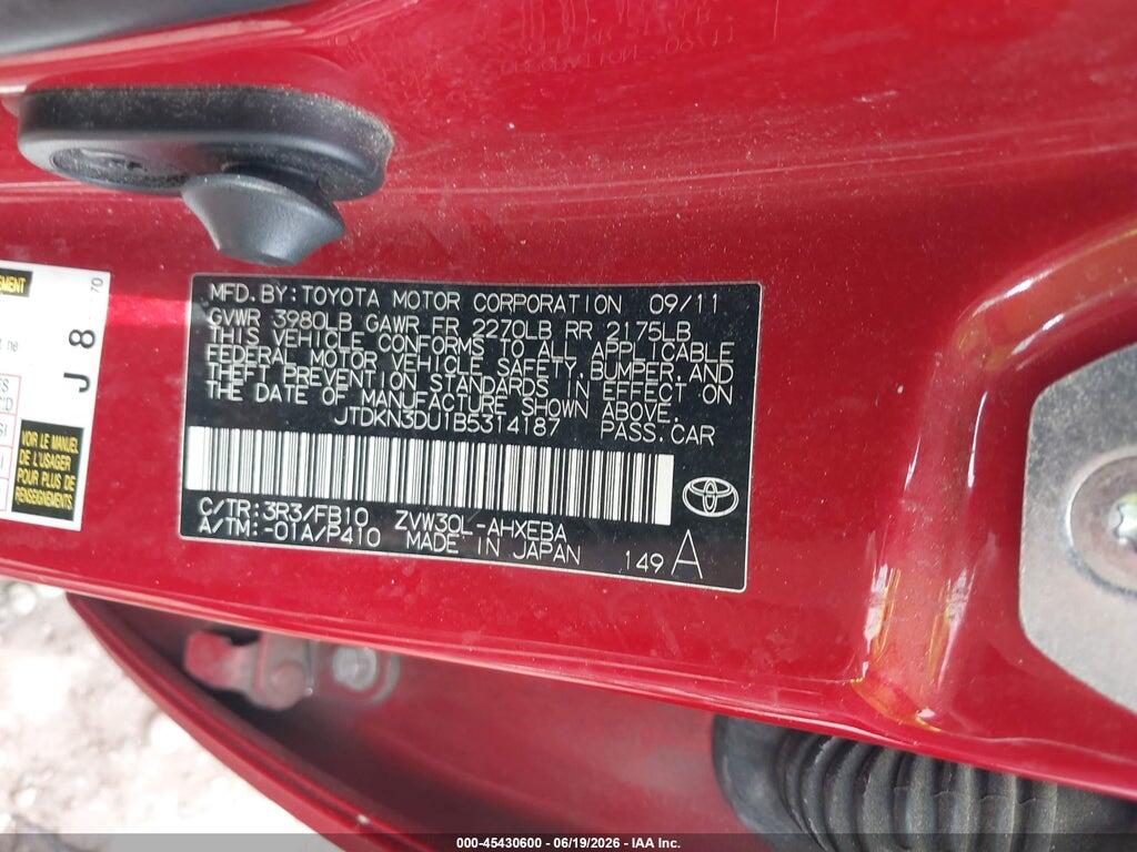 JTDKN3DU1B5314187 2011 TOYOTA PRIUS photo no. 9