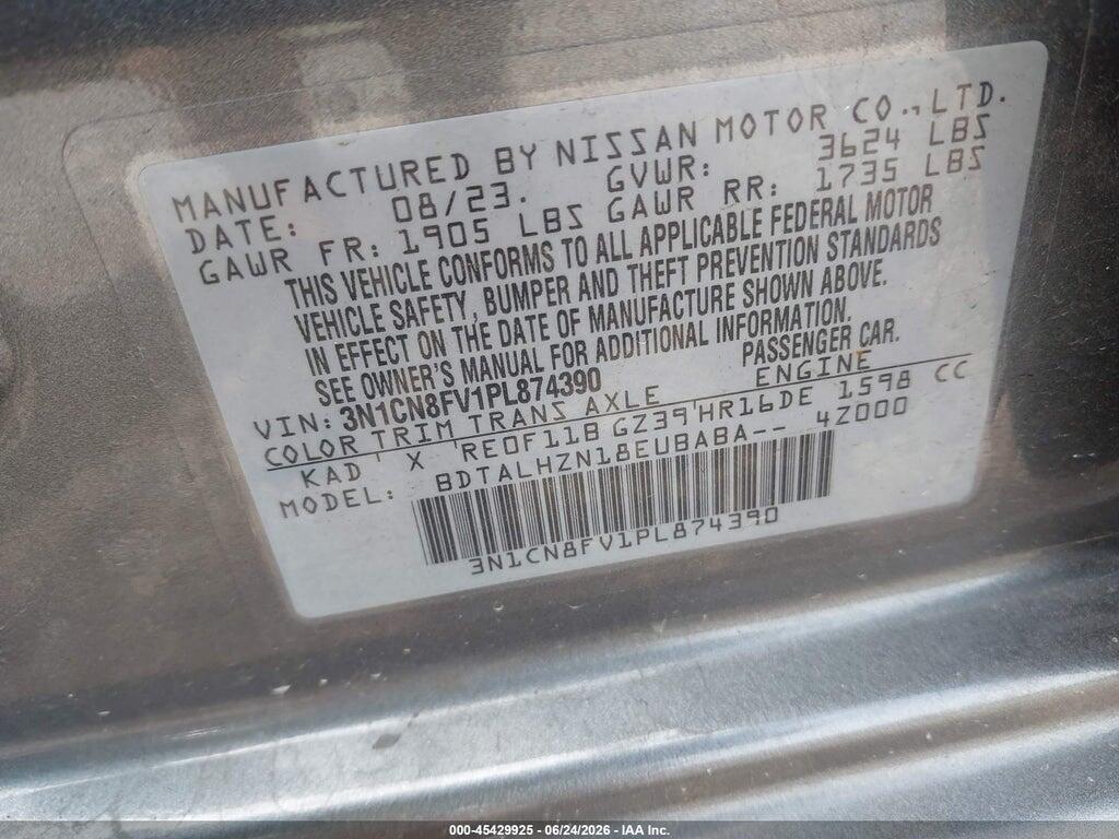3N1CN8FV1PL874390 2023 NISSAN VERSA photo no. 9