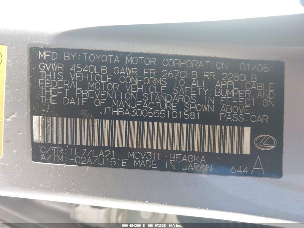 JTHBA30G555101581 2005 LEXUS ES 330 photo no. 9