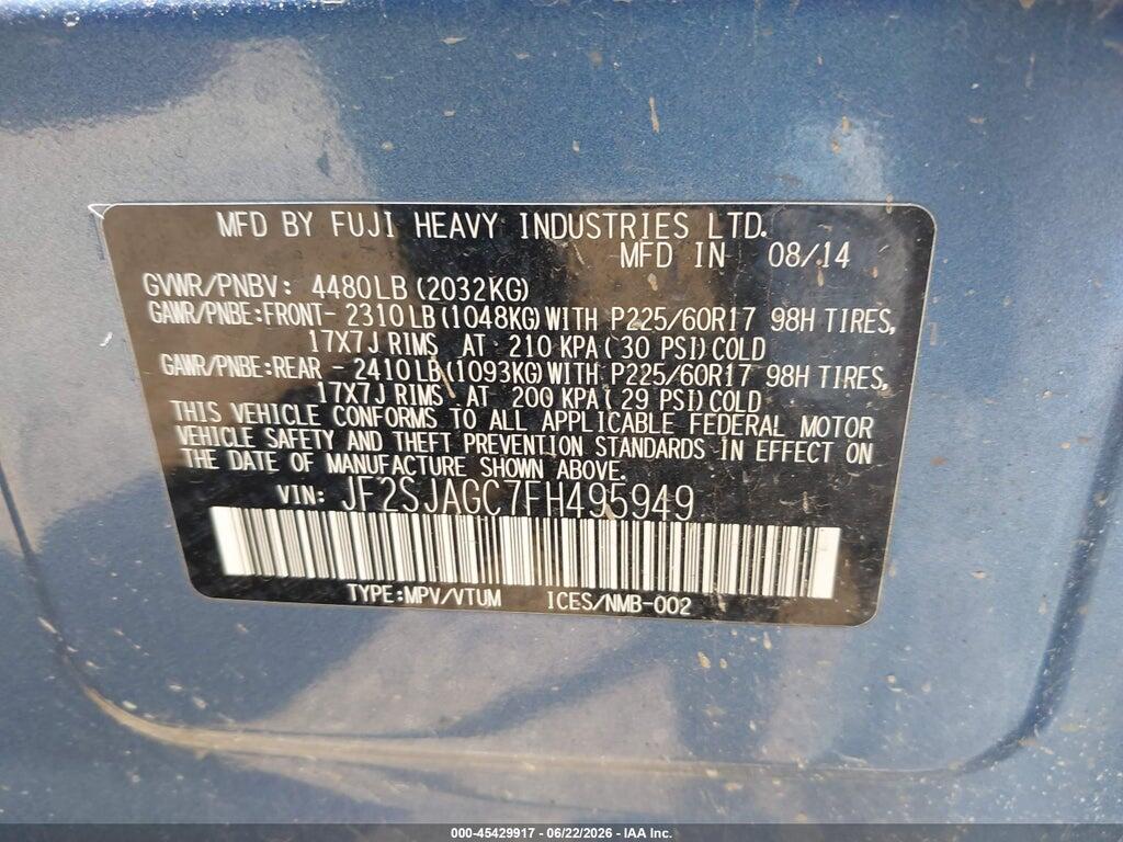 JF2SJAGC7FH495949 2015 SUBARU FORESTER photo no. 9