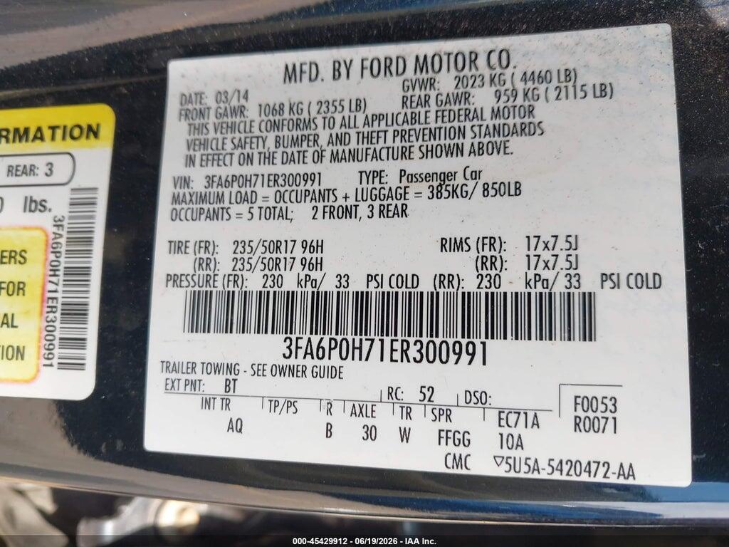 3FA6P0H71ER300991 2014 FORD FUSION photo no. 9