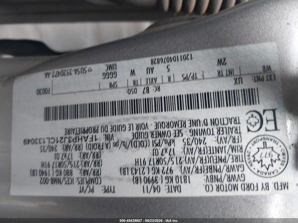 1FAHP3J21CL133049 2012 FORD FOCUS photo no. 9