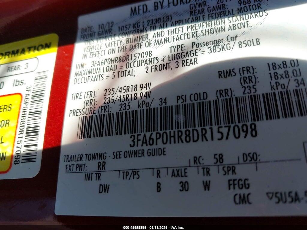 3FA6P0HR8DR157098 2013 FORD FUSION photo no. 9
