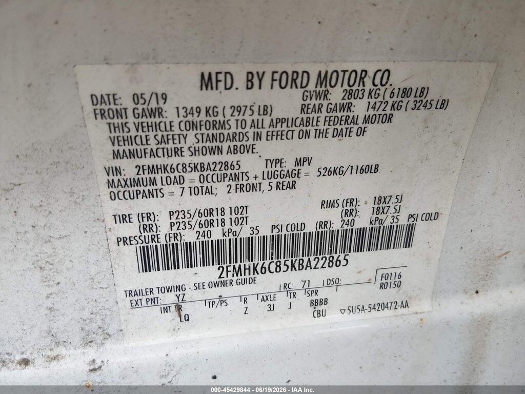 2FMHK6C85KBA22865 2019 FORD FLEX photo no. 9