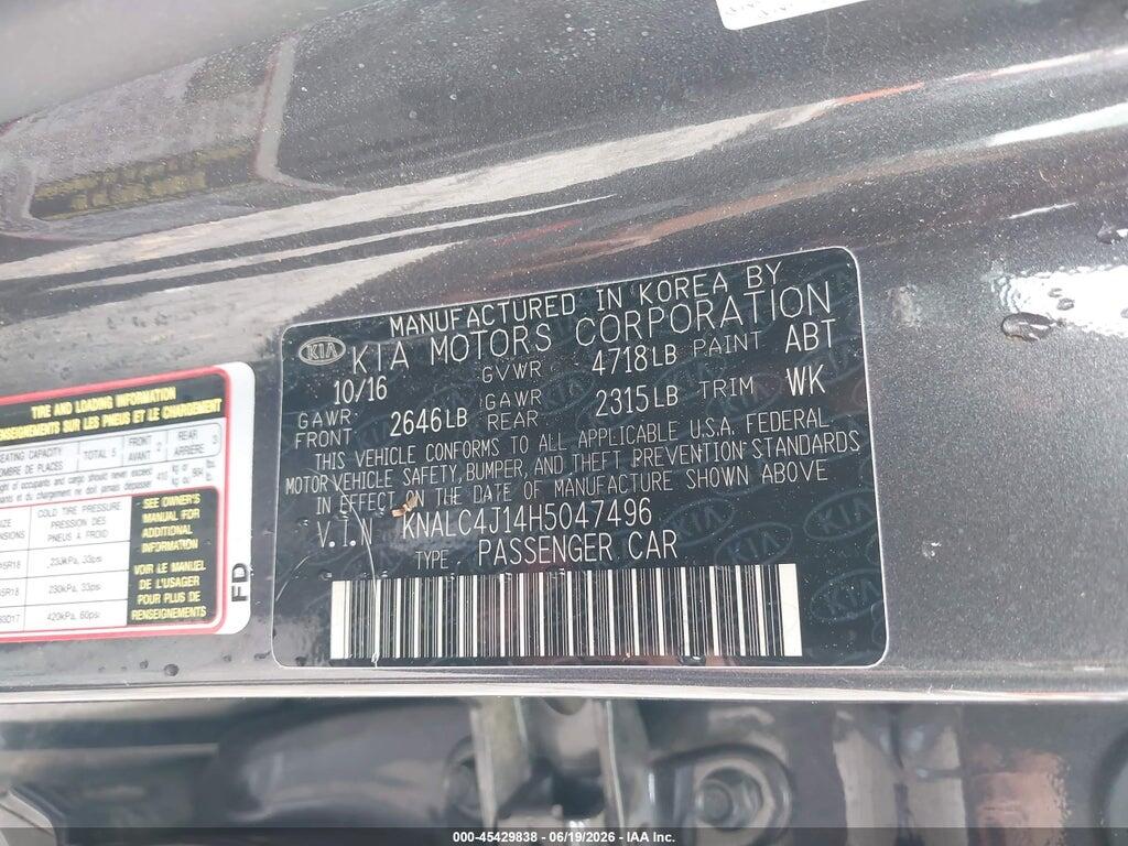 KNALC4J14H5047496 2017 KIA CADENZA photo no. 9