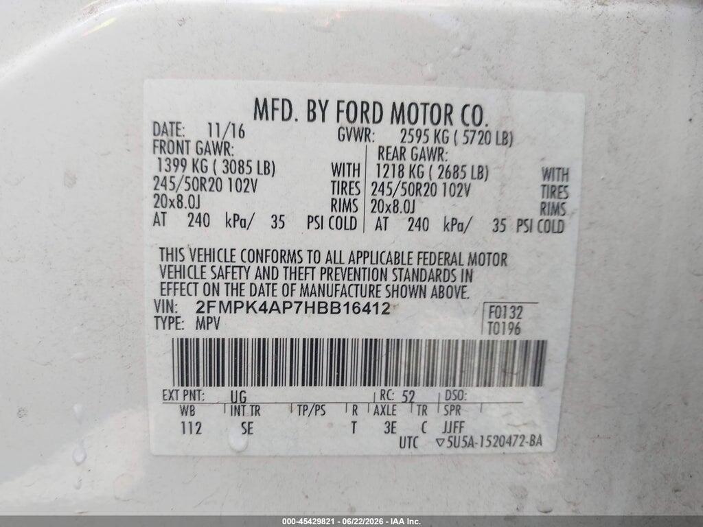 2FMPK4AP7HBB16412 2017 FORD EDGE photo no. 9