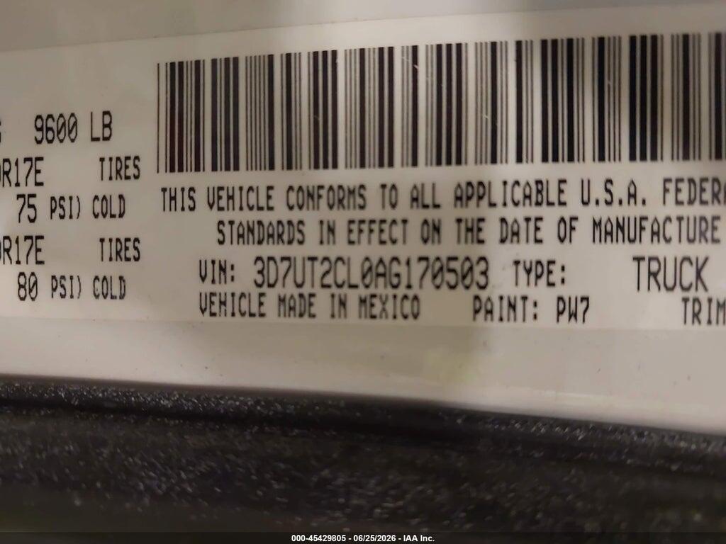 3D7UT2CL0AG170503 2010 DODGE RAM 2500 photo no. 9