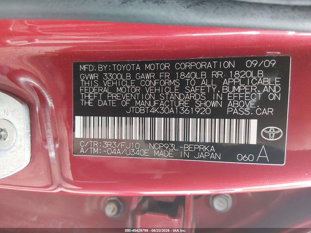 JTDBT4K30A1361920 2010 TOYOTA YARIS photo no. 9
