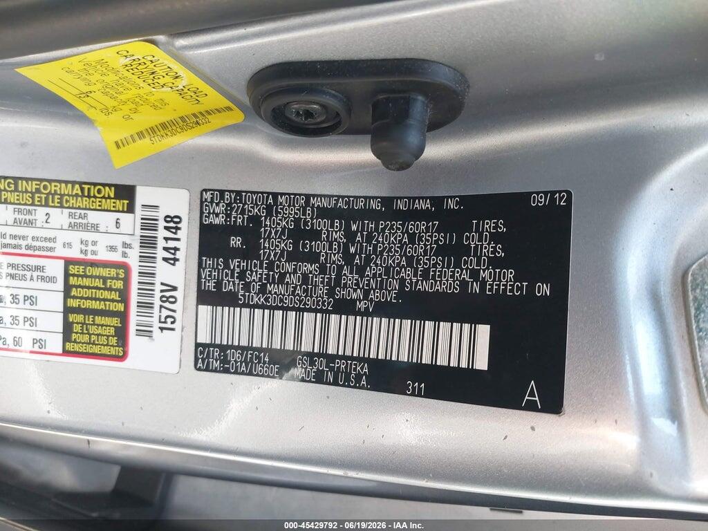 5TDKK3DC9DS290332 2013 TOYOTA SIENNA photo no. 9