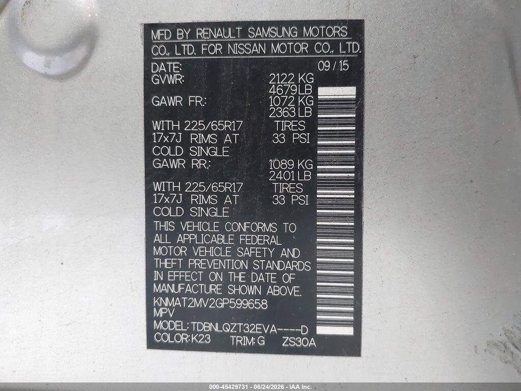 KNMAT2MV2GP599658 2016 NISSAN ROGUE photo no. 9