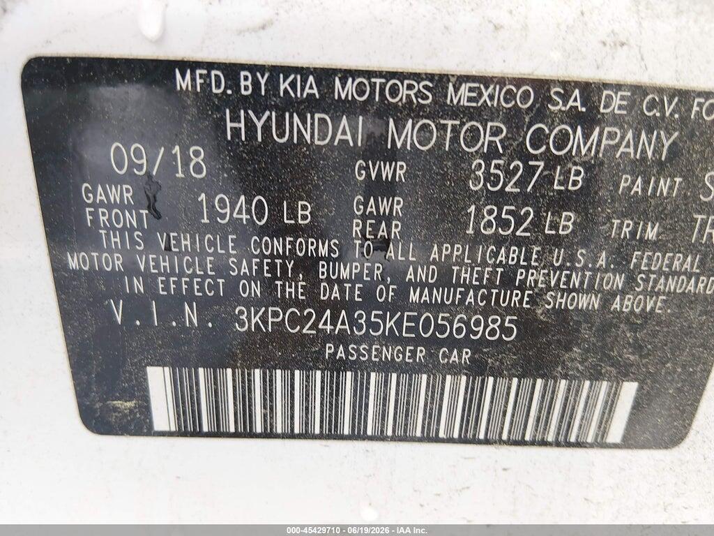 3KPC24A35KE056985 2019 HYUNDAI ACCENT photo no. 9