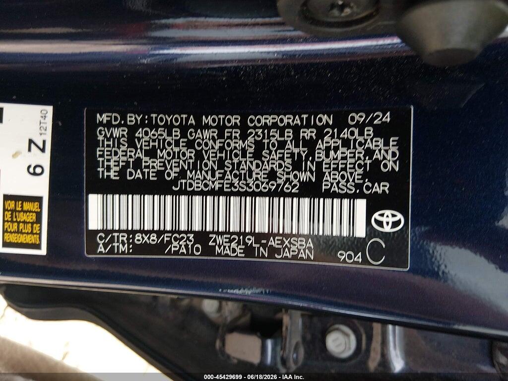 JTDBCMFE3S3069762 2025 TOYOTA COROLLA photo no. 9