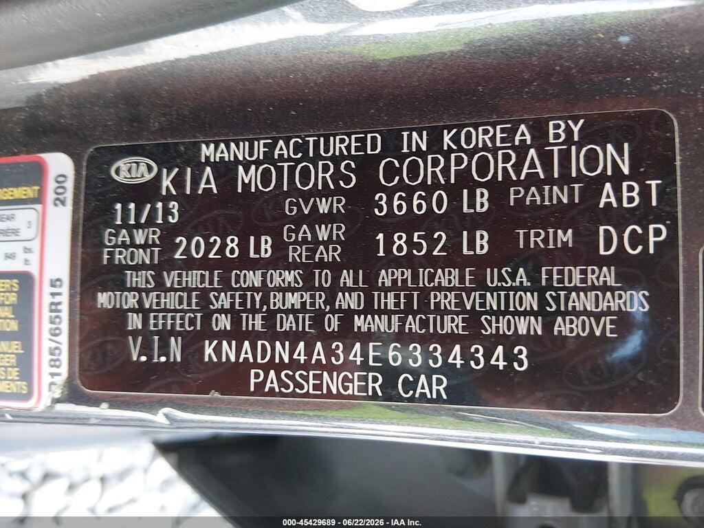 KNADN4A34E6334343 2014 KIA RIO photo no. 9