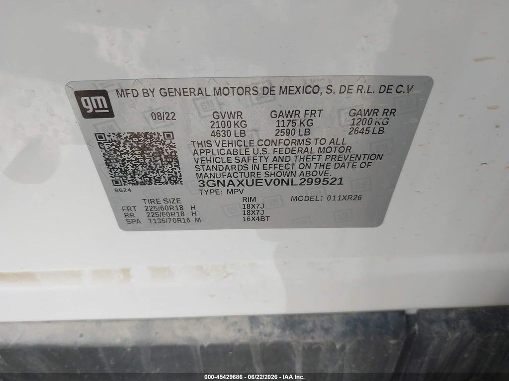 3GNAXUEV0NL299521 2022 CHEVROLET EQUINOX photo no. 9