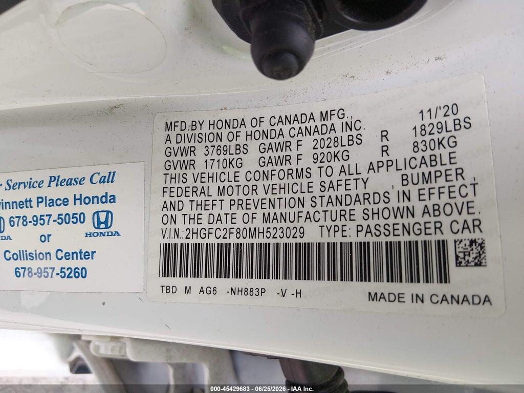 2HGFC2F80MH523029 2021 HONDA CIVIC photo no. 9