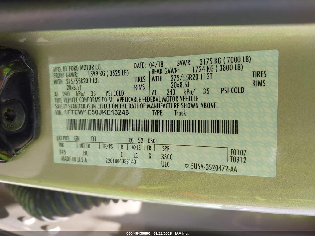 1FTEW1E50JKE13248 2018 FORD F-150 photo no. 9