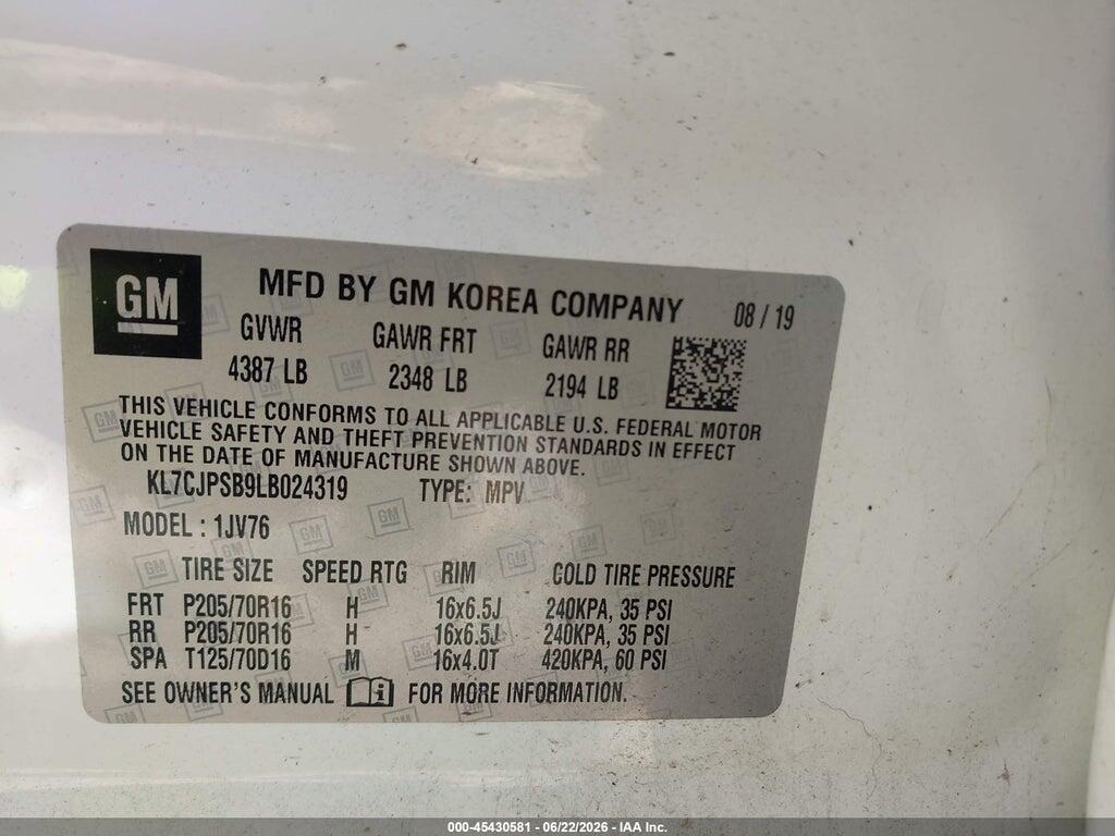 KL7CJPSB9LB024319 2020 CHEVROLET TRAX photo no. 9
