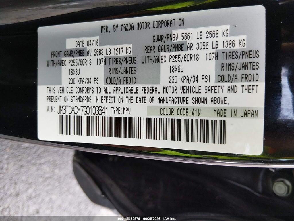 JM3TCACY7G0103641 2016 MAZDA CX-9 photo no. 9