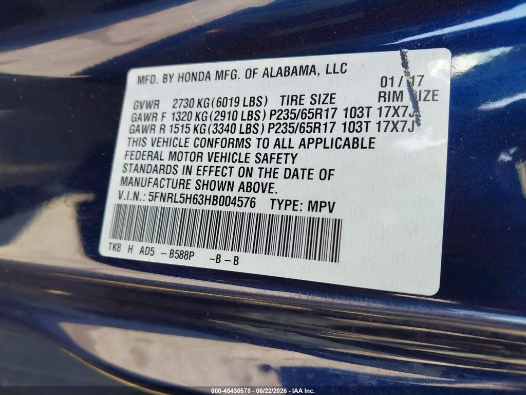 5FNRL5H63HB004576 2017 HONDA ODYSSEY photo no. 9