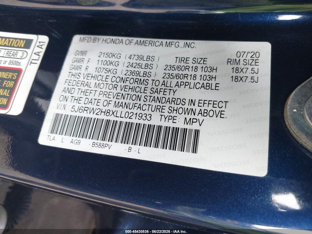 5J6RW2H8XLL021933 2020 HONDA CR-V photo no. 9