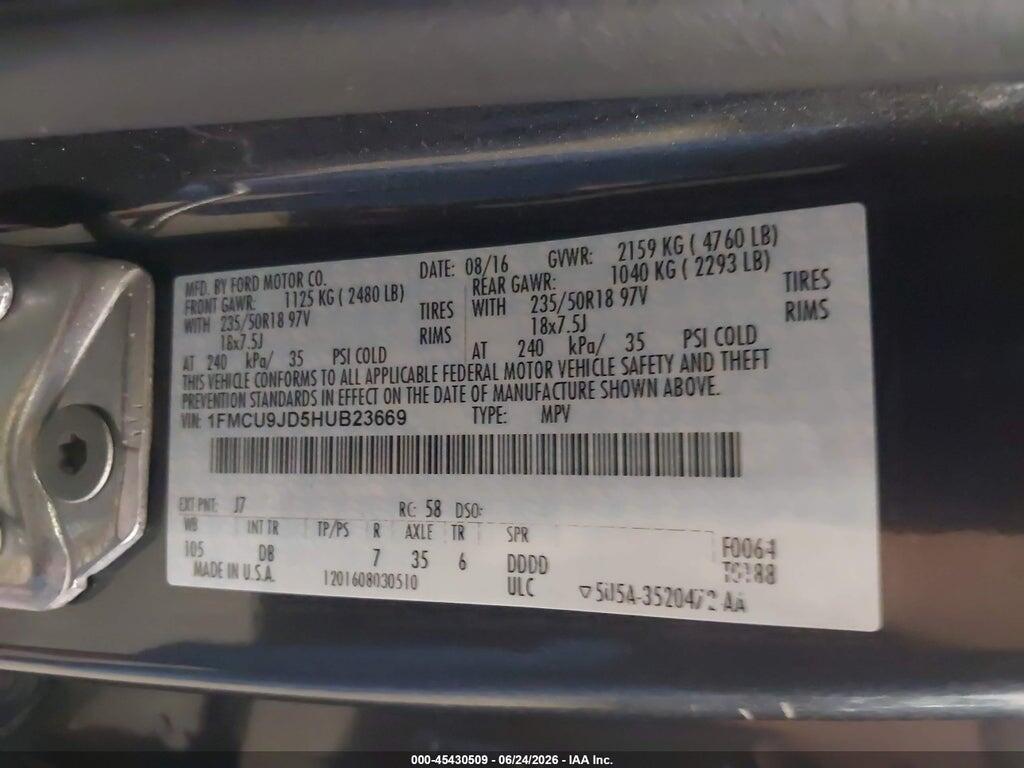 1FMCU9JD5HUB23669 2017 FORD ESCAPE photo no. 9