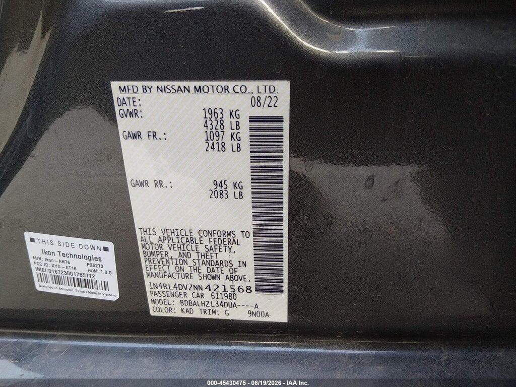 1N4BL4DV2NN421568 2022 NISSAN ALTIMA photo no. 9