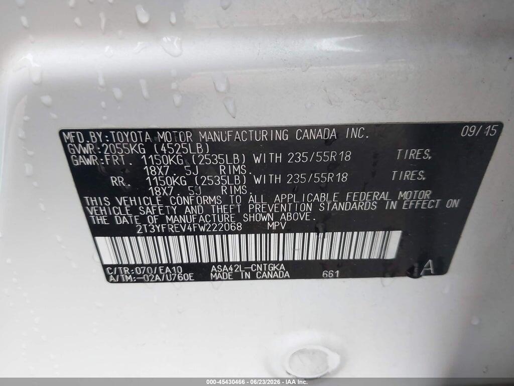 2T3YFREV4FW222068 2015 TOYOTA RAV4 photo no. 9