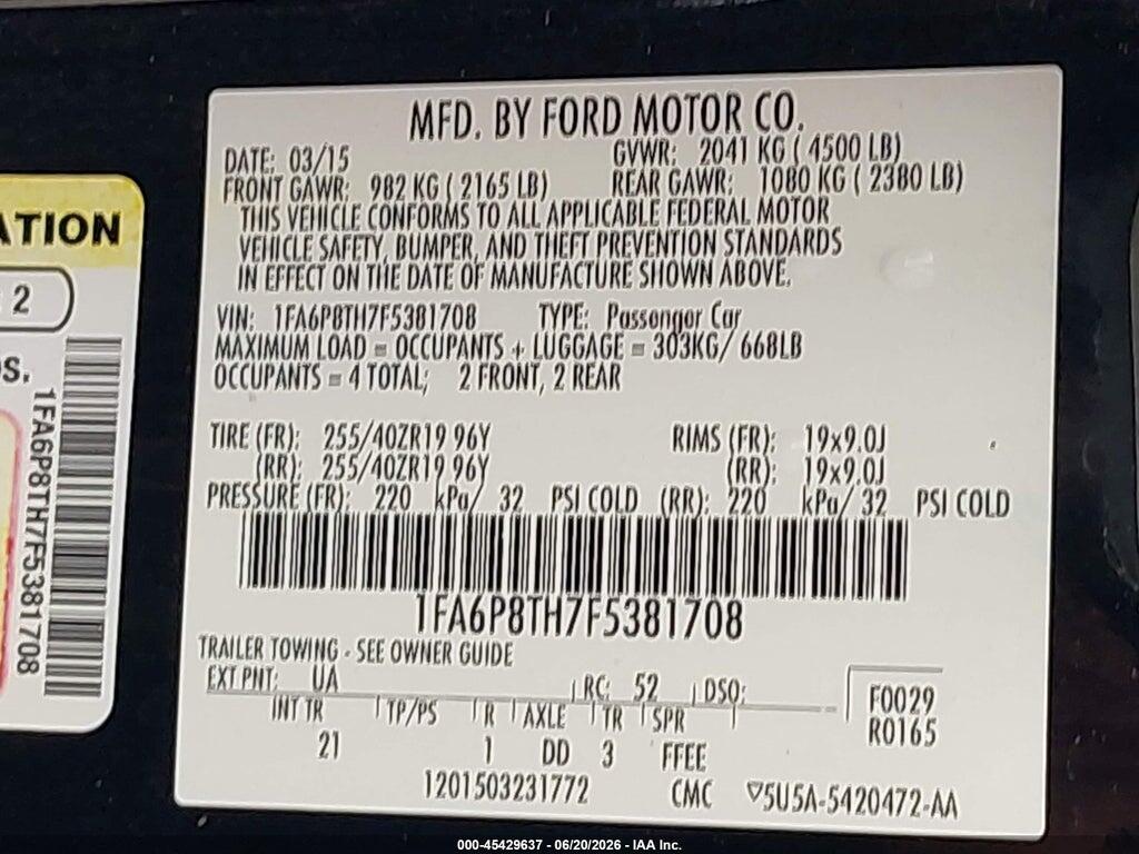 1FA6P8TH7F5381708 2015 FORD MUSTANG photo no. 9