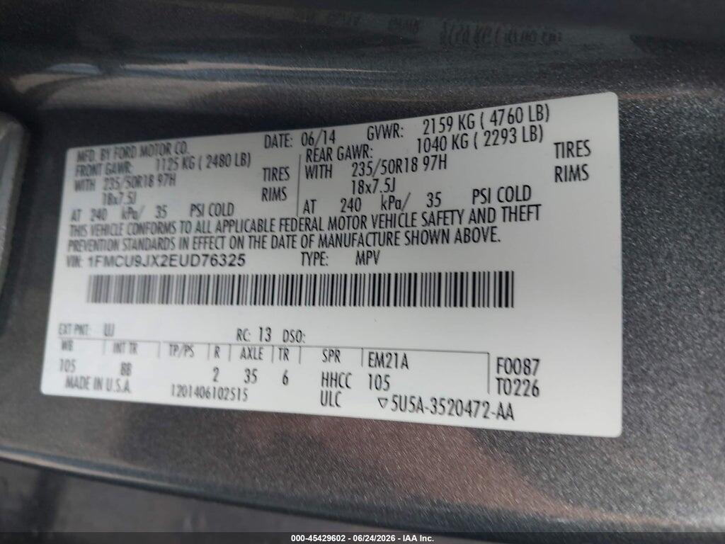 1FMCU9JX2EUD76325 2014 FORD ESCAPE photo no. 9