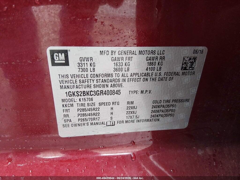 1GKS2BKC3GR400845 2016 GMC YUKON photo no. 9