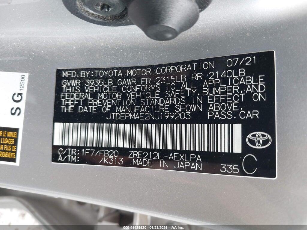 JTDEPMAE2NJ199203 2022 TOYOTA COROLLA photo no. 9