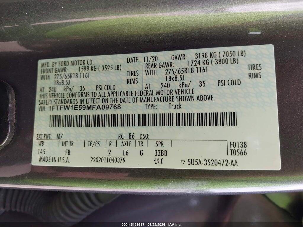 1FTFW1E59MFA09768 2021 FORD F-150 photo no. 9