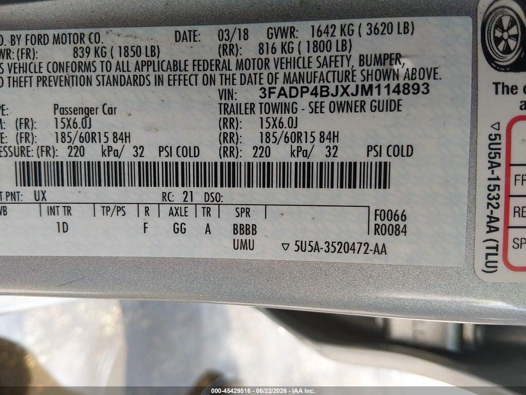 3FADP4BJXJM114893 2018 FORD FIESTA photo no. 9