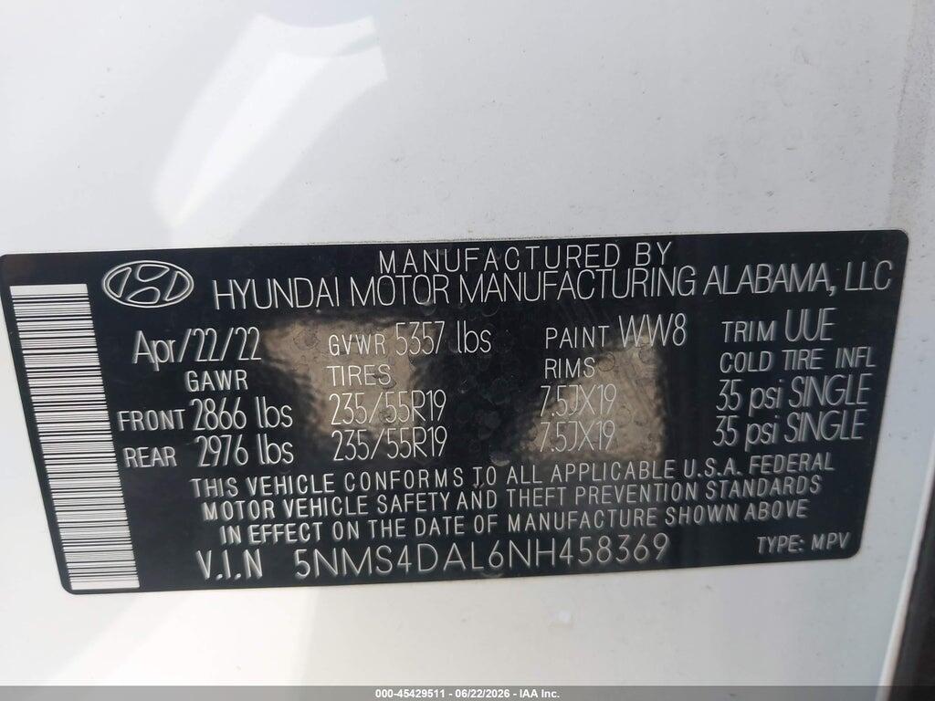 5NMS4DAL6NH458369 2022 HYUNDAI SANTA FE photo no. 9