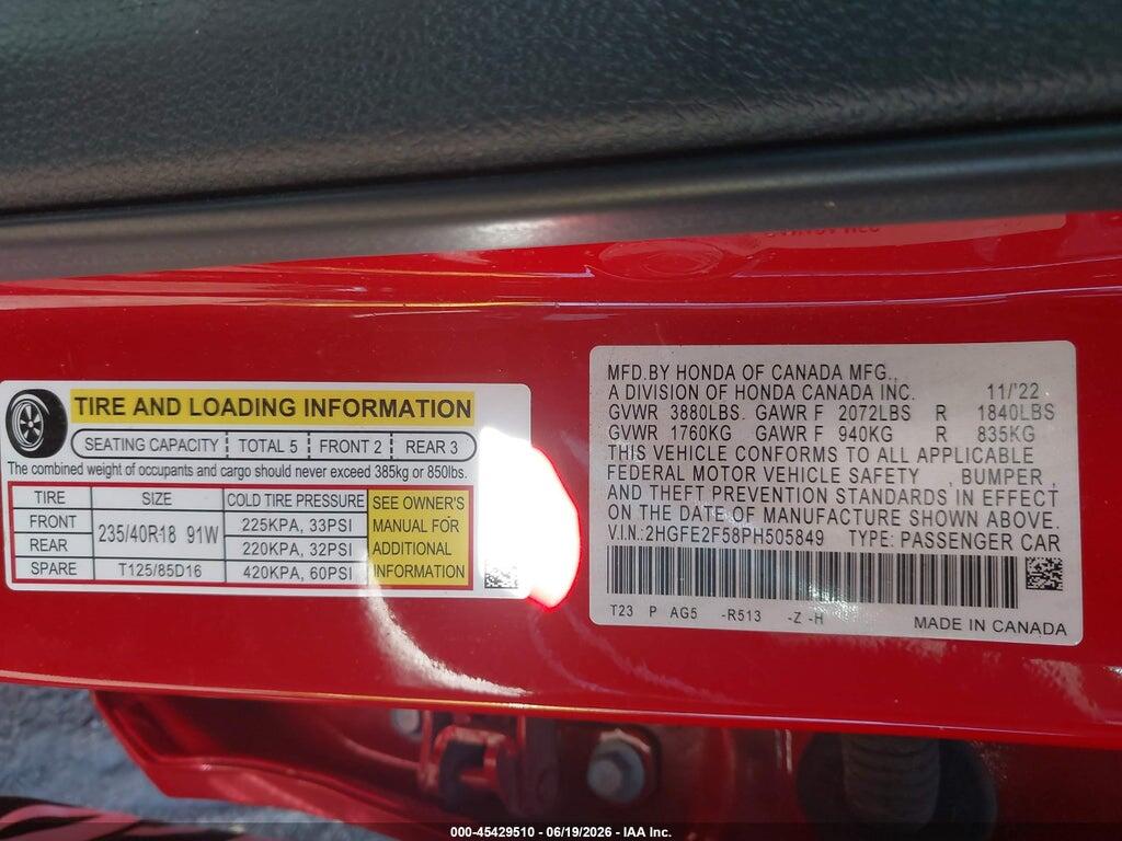 2HGFE2F58PH505849 2023 HONDA CIVIC photo no. 9