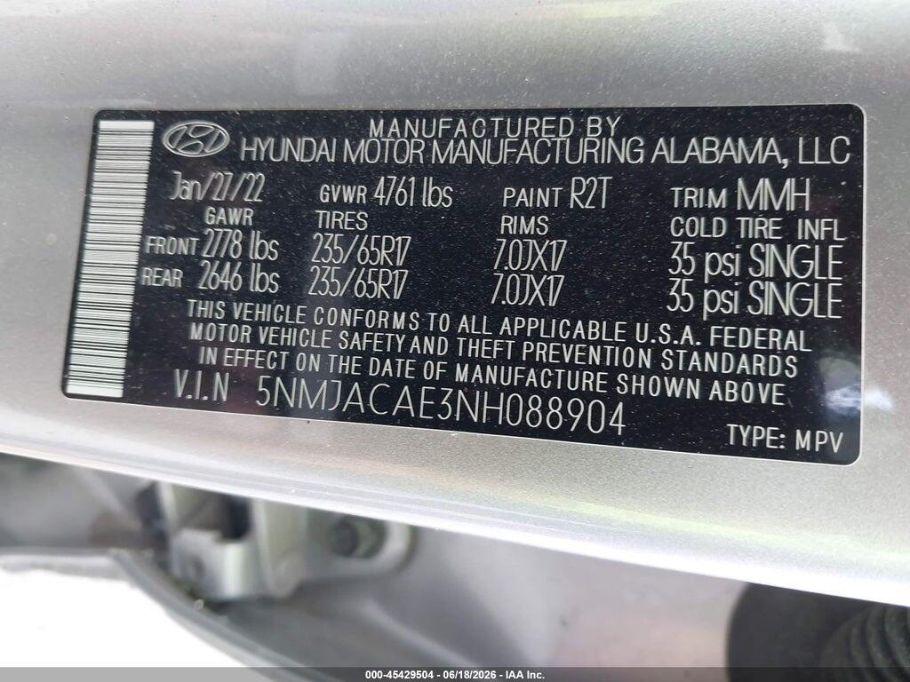 5NMJACAE3NH088904 2022 HYUNDAI TUCSON photo no. 9