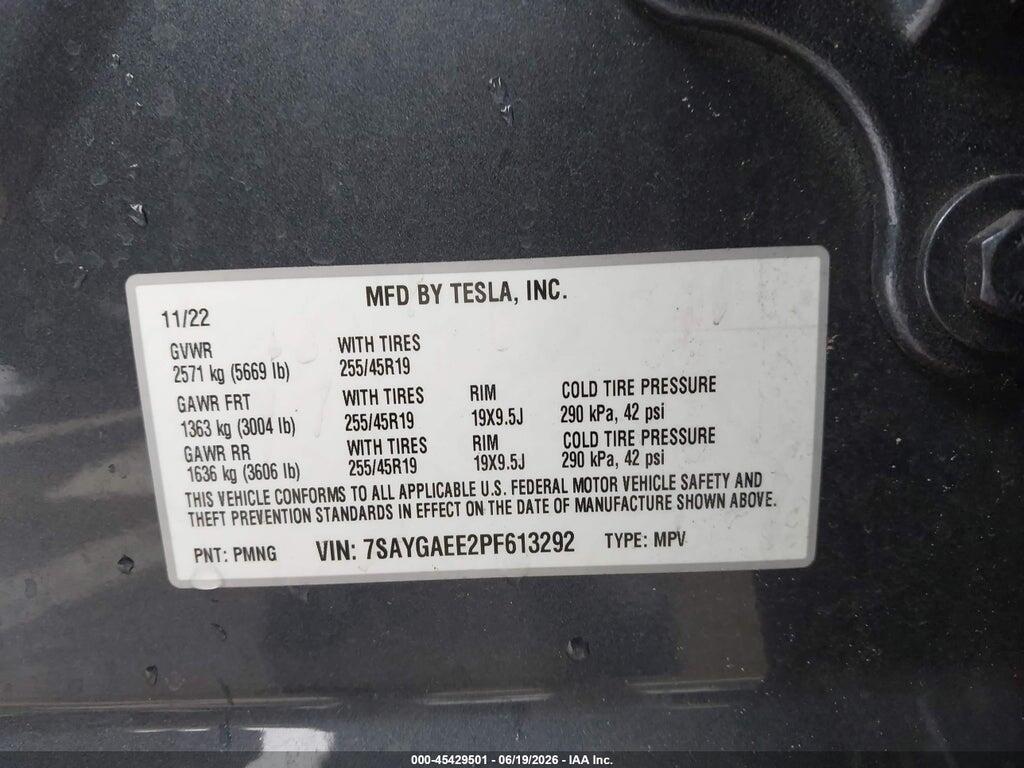 7SAYGAEE2PF613292 2023 TESLA MODEL Y photo no. 9