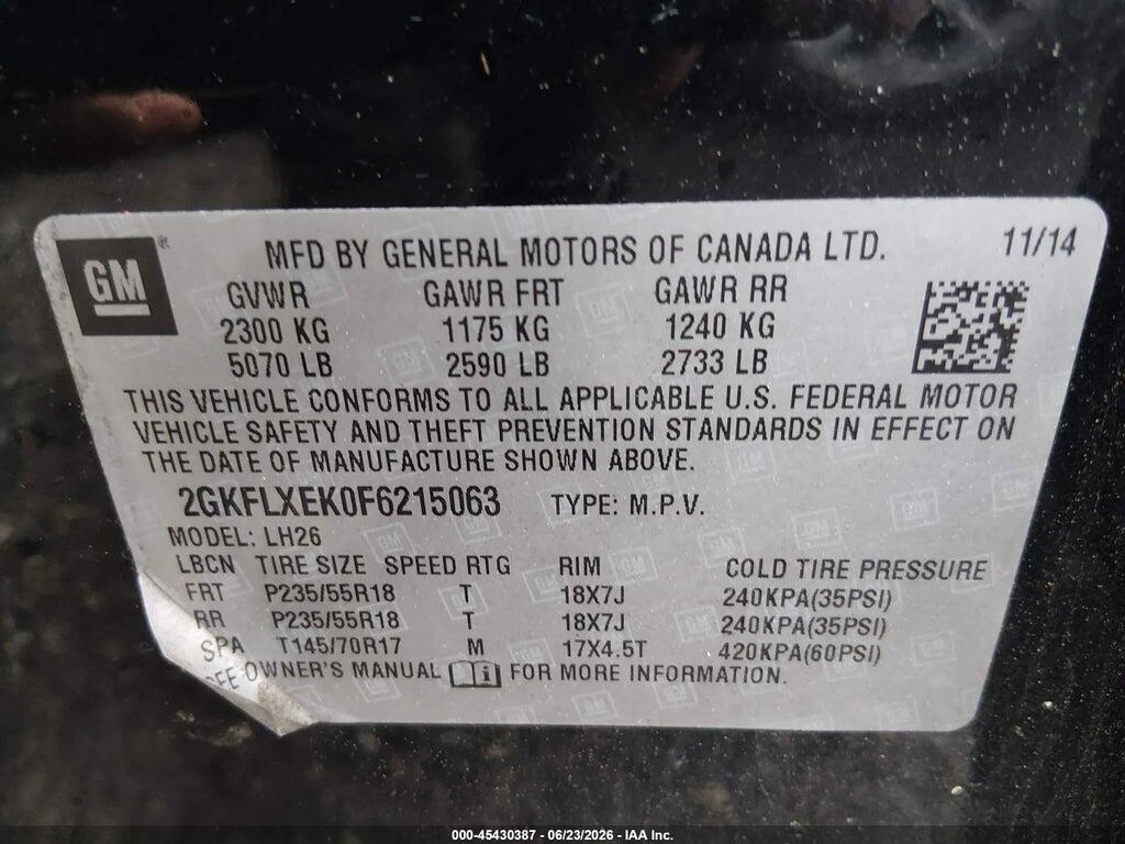 2GKFLXEK0F6215063 2015 GMC TERRAIN photo no. 9