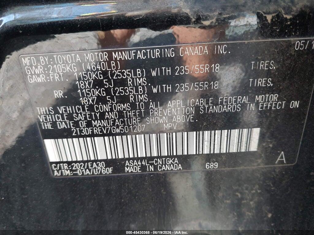 2T3DFREV7GW501207 2016 TOYOTA RAV4 photo no. 9